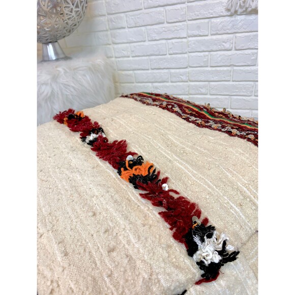 Handmade Moroccan Kilim Pouf: Berber Ottoman Floor Pillow 03YS00349 - Picture 8 of 10
